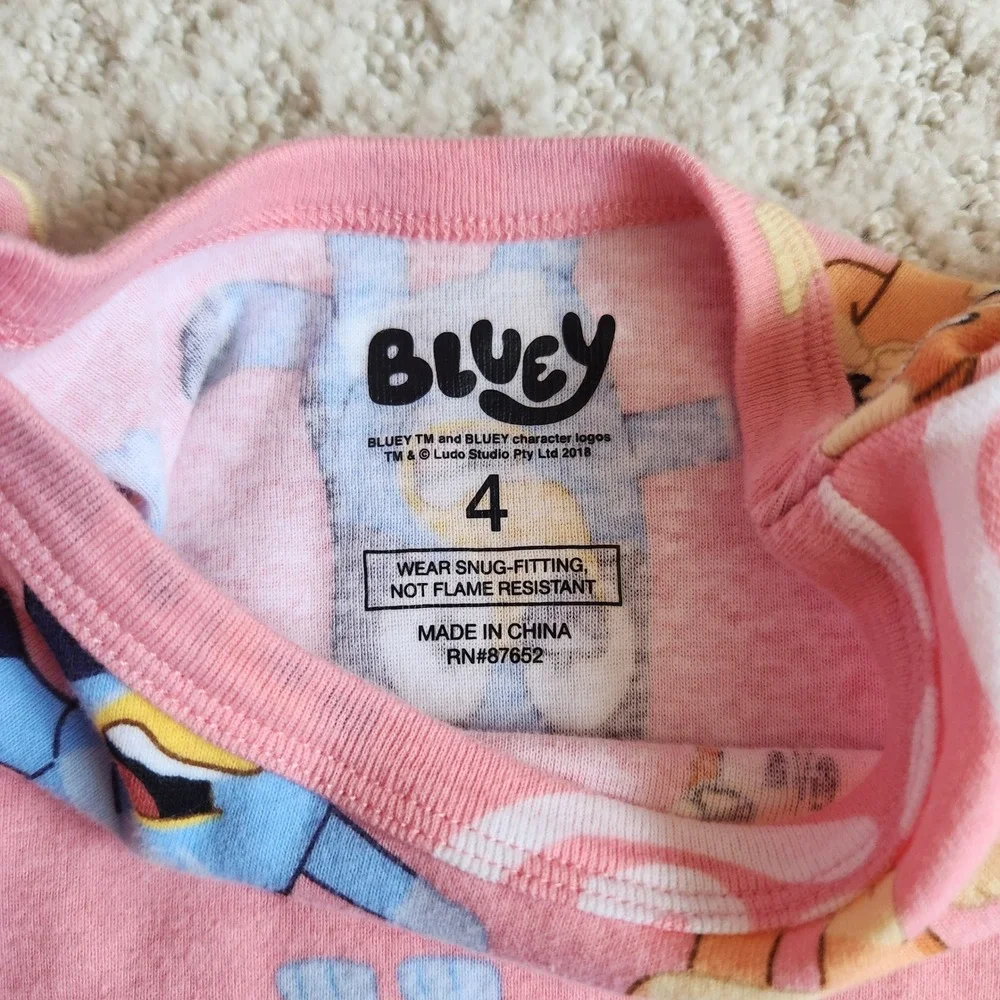 Bluey Bingo Pink Long Sleeve Pajama Top Kids‎ Size 4 Snug Fit Cotton PJ Shirt